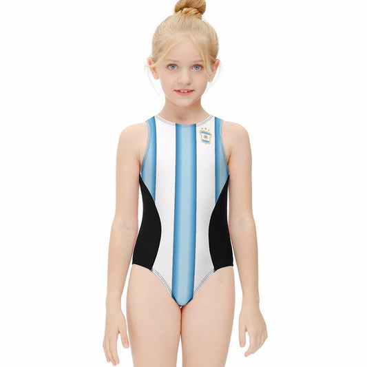 Girls' Argentina Heritage Soccer-Style One-Piece Swimsuit