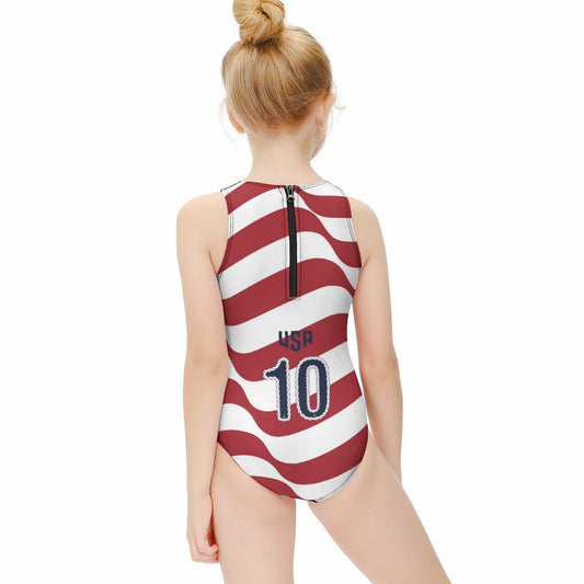 Girls' One-Piece Soccer-Style Swimsuit: Signature No. 10 - USA Edition