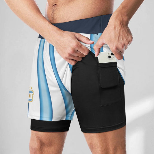 Men's Heritage Mesh Soccer Shorts - Double Layer with Phone Pocket (Argentina Edition)